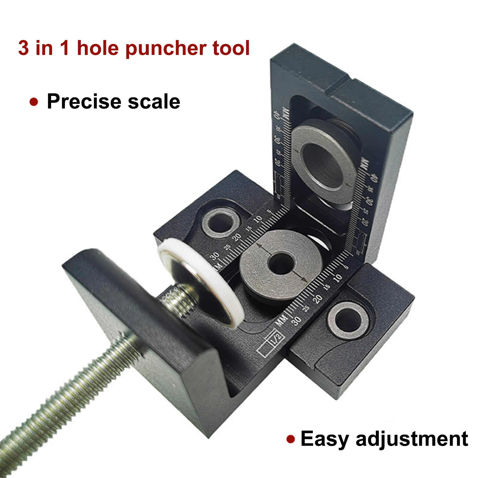 

Woodworking 3 In 1 Punch Locator Hole Opener Round Tenon Tool Doweling Hole Jig Drilling Guide Puncher Tool for Furniture DIY