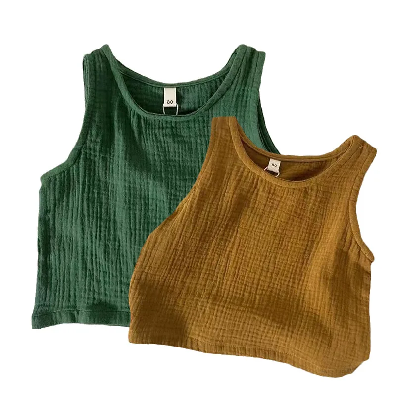 

Summer Kids Children Clothes Tops Linen Sports Clothes for Baby Girl Boy Sleeveless Clothing T-shirts Kids 1-7Years Clothing