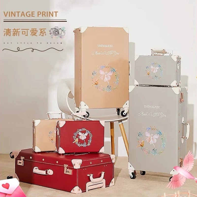 Women 2PCS/SET Vintag Travel Suitcase Rolling Luggage 12 20 24 26inch Men Fashion Trolley suitcase handbag Carry-Ons Travel Luggage