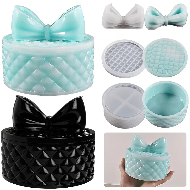 크리 에이 티브 스토리지 박스 실리콘 몰드 DIY 크리스탈 UV 에폭시 수지 Bowknot 스토리지 박스 금형 선물 상자 쥬얼리 만들기 도구
