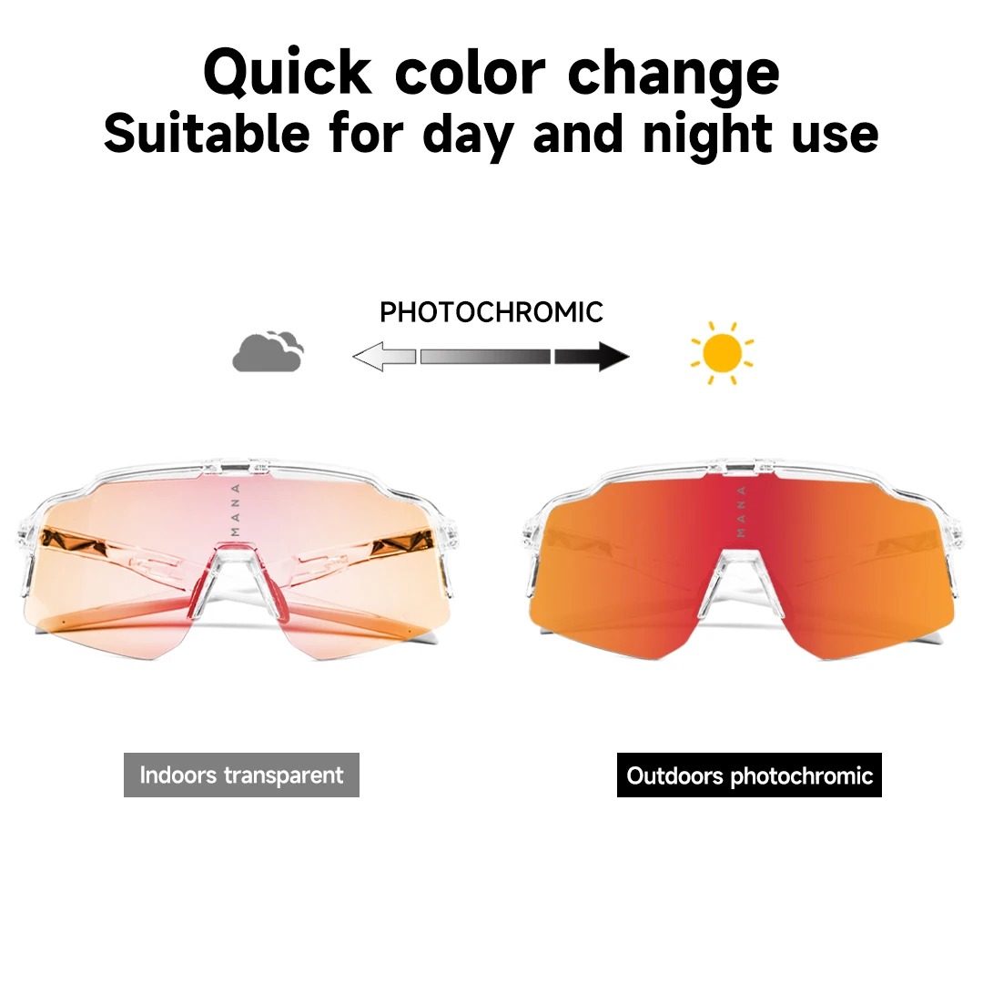 MANA Photochromic Cycling Glasses UV 400 Protection Polarized Lenses Suitable Fishing Cycling cycling glasses cycling sunglasses bicycle glasses sports glasses sport sunglasses