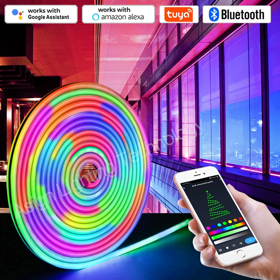 Водонепроницаемый Wi - Fi Bluetooth 12V RGBIC Led Неоновые полосы 5M 10M RGB Погоня за полноцветным Led Неоновая лента