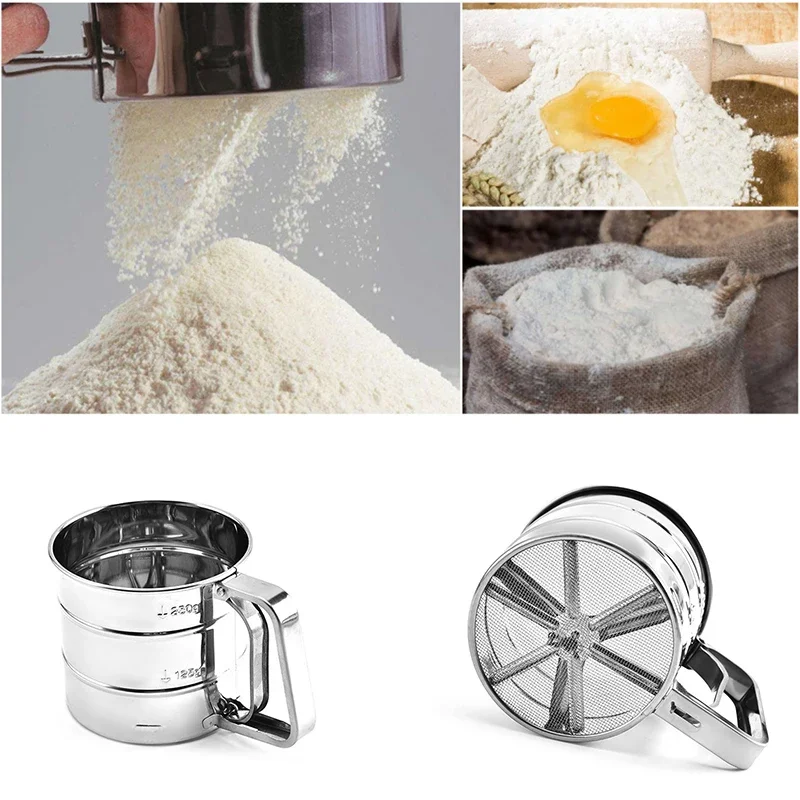 Stainless Steel Flour Sieve Cup Powder Sieve Mesh Kitchen Gadget For Cakes Hand-Screened Sugar Mesh Baking Strainer