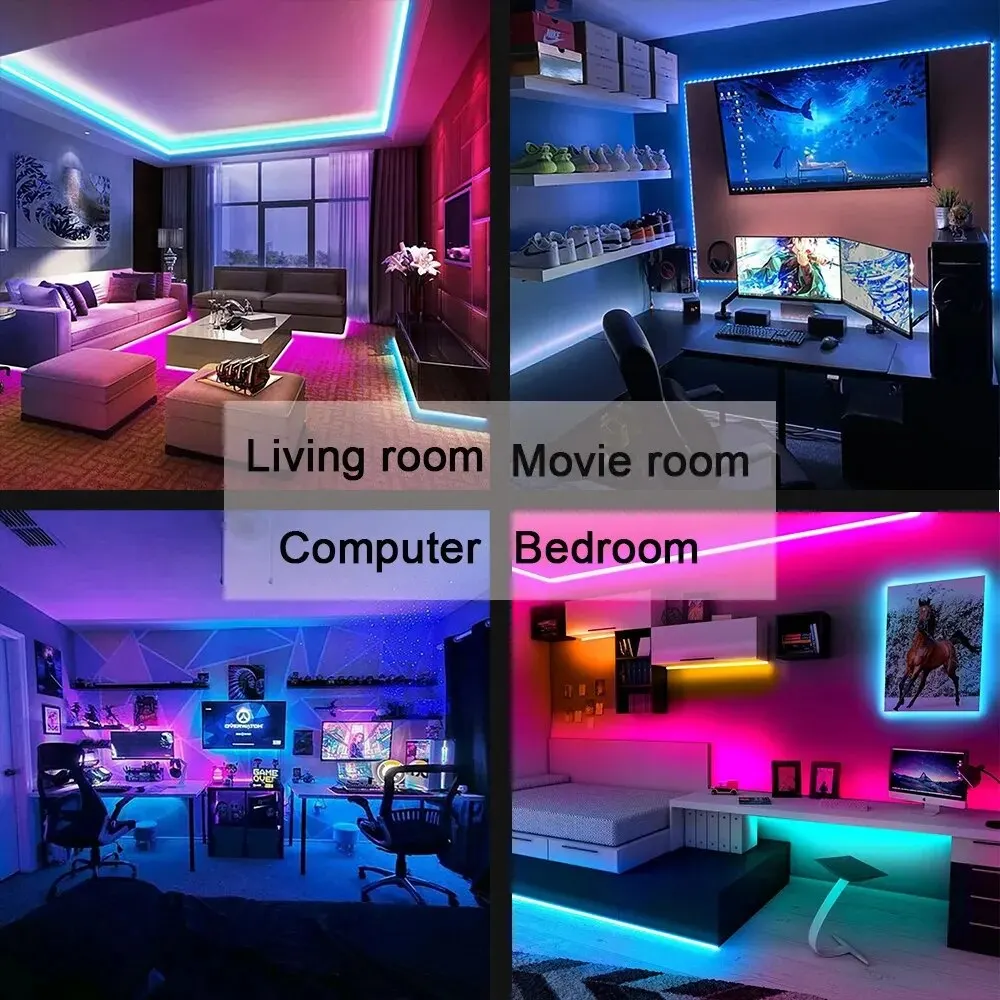 다채로운 LED 스트립 조명 5050 스마트 RGB 리본 테이프, 유연한 블루투스 앱 제어, 홈 생일 파티 용품 장식