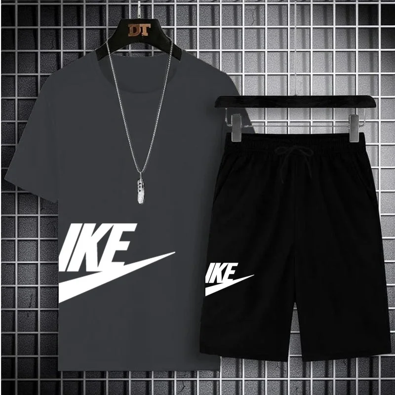 Summer men's Clothing Two Pieces Sets Mens Casual Tracksuit Men Print short sleeve Sets mens t-shirt+shorts Fitness Sportswear