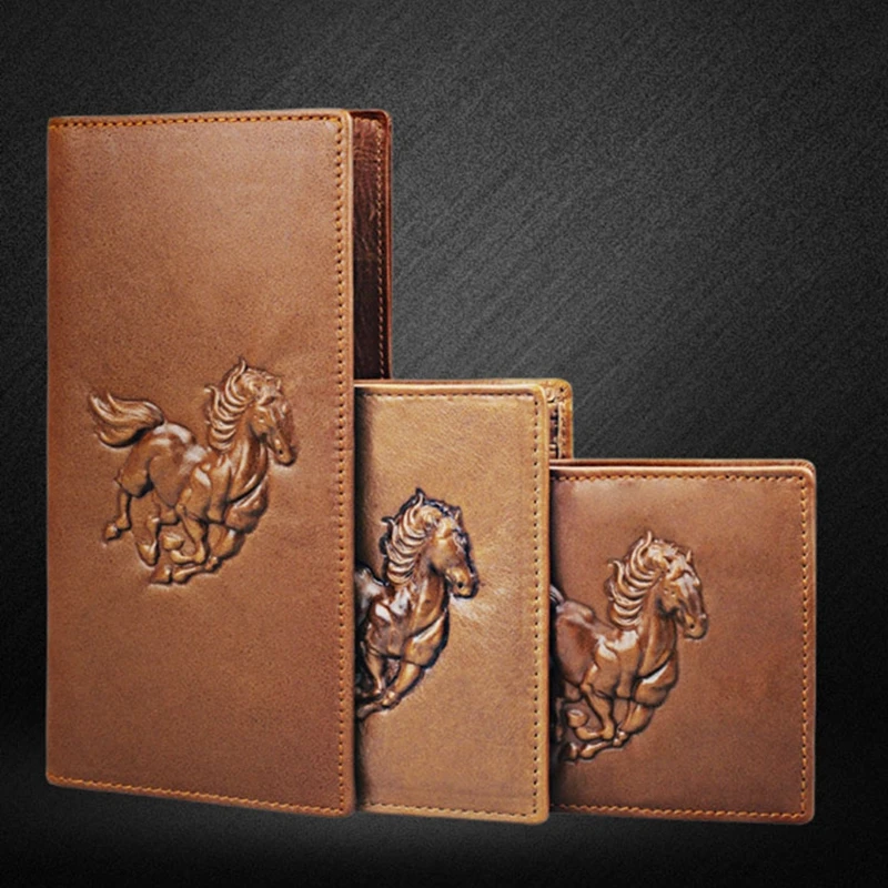 Leather Wallet Vintage hand-embossed leather men's wallet Long Coin purses multi-card card holder Money clip animal picture