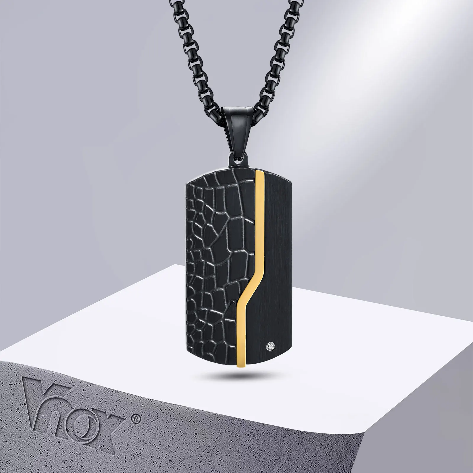 Pendentif Homme FIBO ONE étiquette Chien En Acier Inoxydable Noir - Neuf Avec étiquettes, Style Graphique