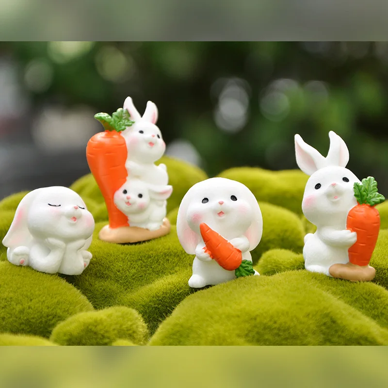 Figurine Miniature Cute Carrot Rabbit Micro Landscape Resin Ornaments For Home Decorations Kawaii Bunny Desktop Car Decoration