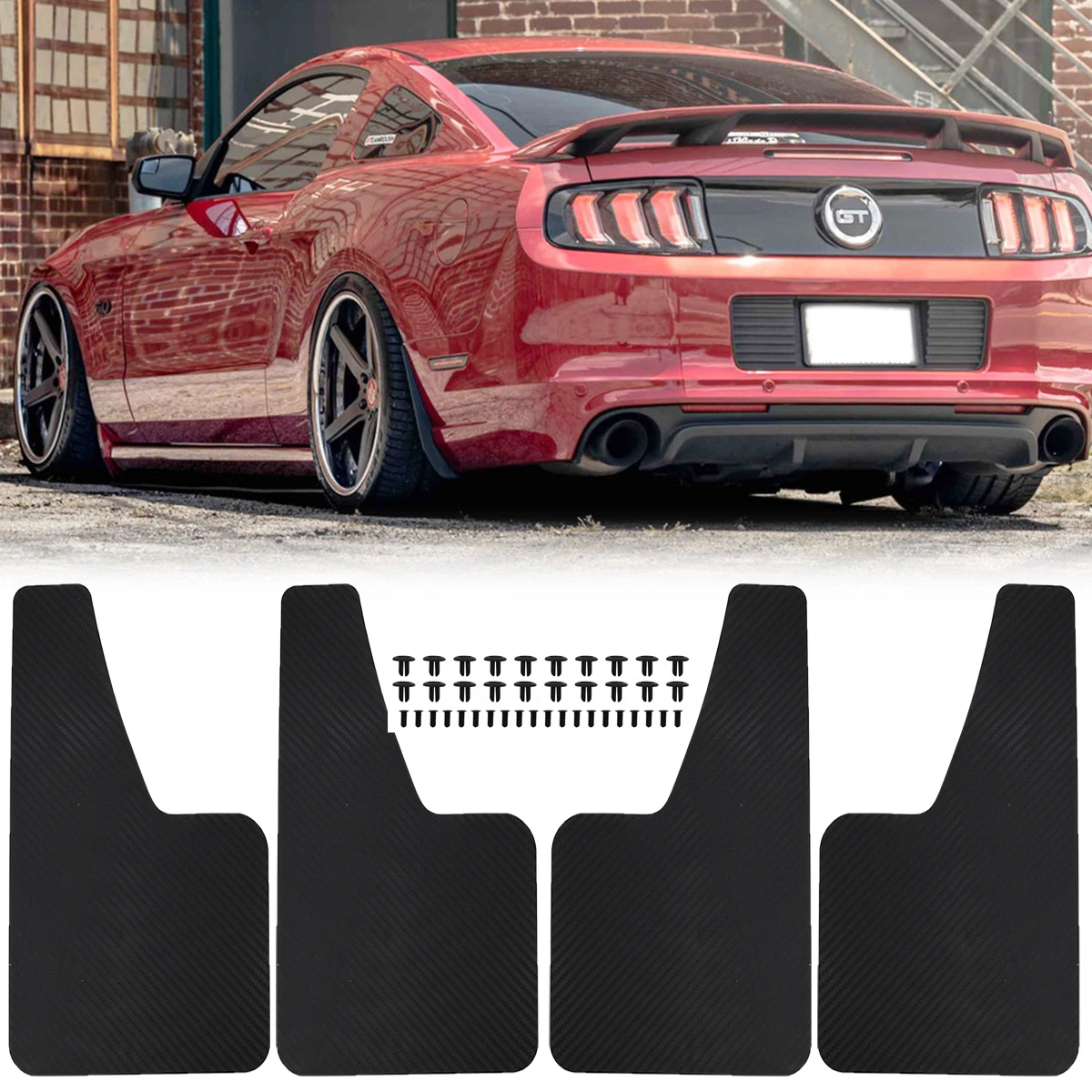 Red/Black Mud Flaps For Ford Mustang GT V6 Ecoboost GT500 GT350 GT S CS Shelby Pony Mach E GT