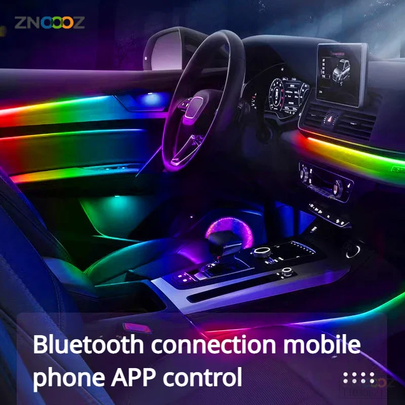 18IN1 Neon Car Interior Ambient Lights APP DIY Control Acrylic Strip Light Guide Fiber Optic RGB Auto Decoration Atmosphere Lamp