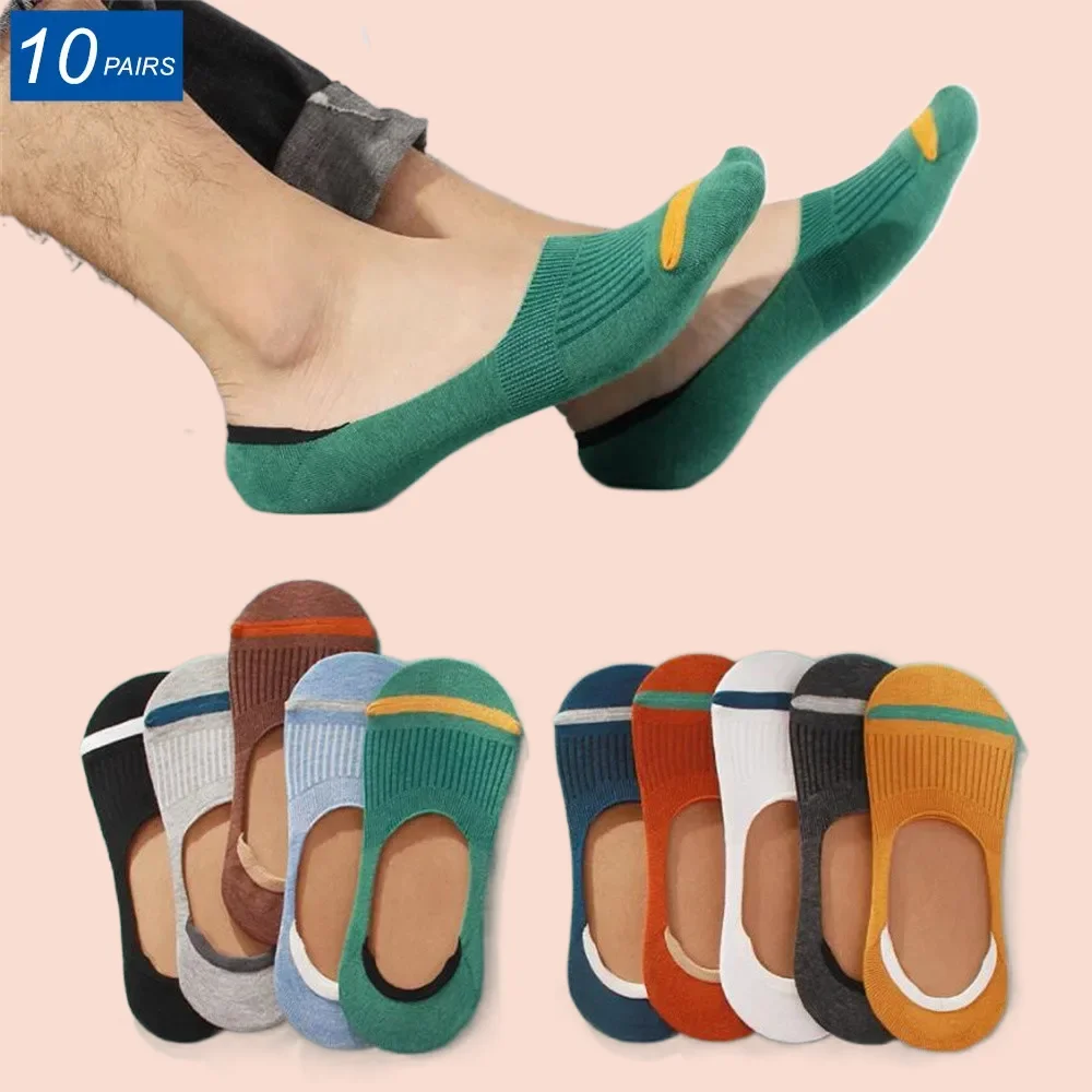 

10 Pairs Fashion High Quailty Men Cotton Boat Socks Silicone Non Slip Invisible Thin Socks Sweat-absorbing Male Ankle Sock