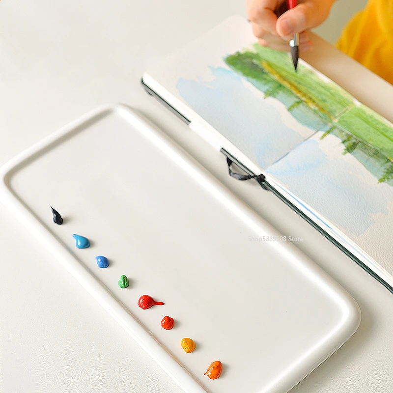 Watercolor Palette Ceramic Rectangle Pigment Color Palette for Chinese Painting Art Professional Tools Empty