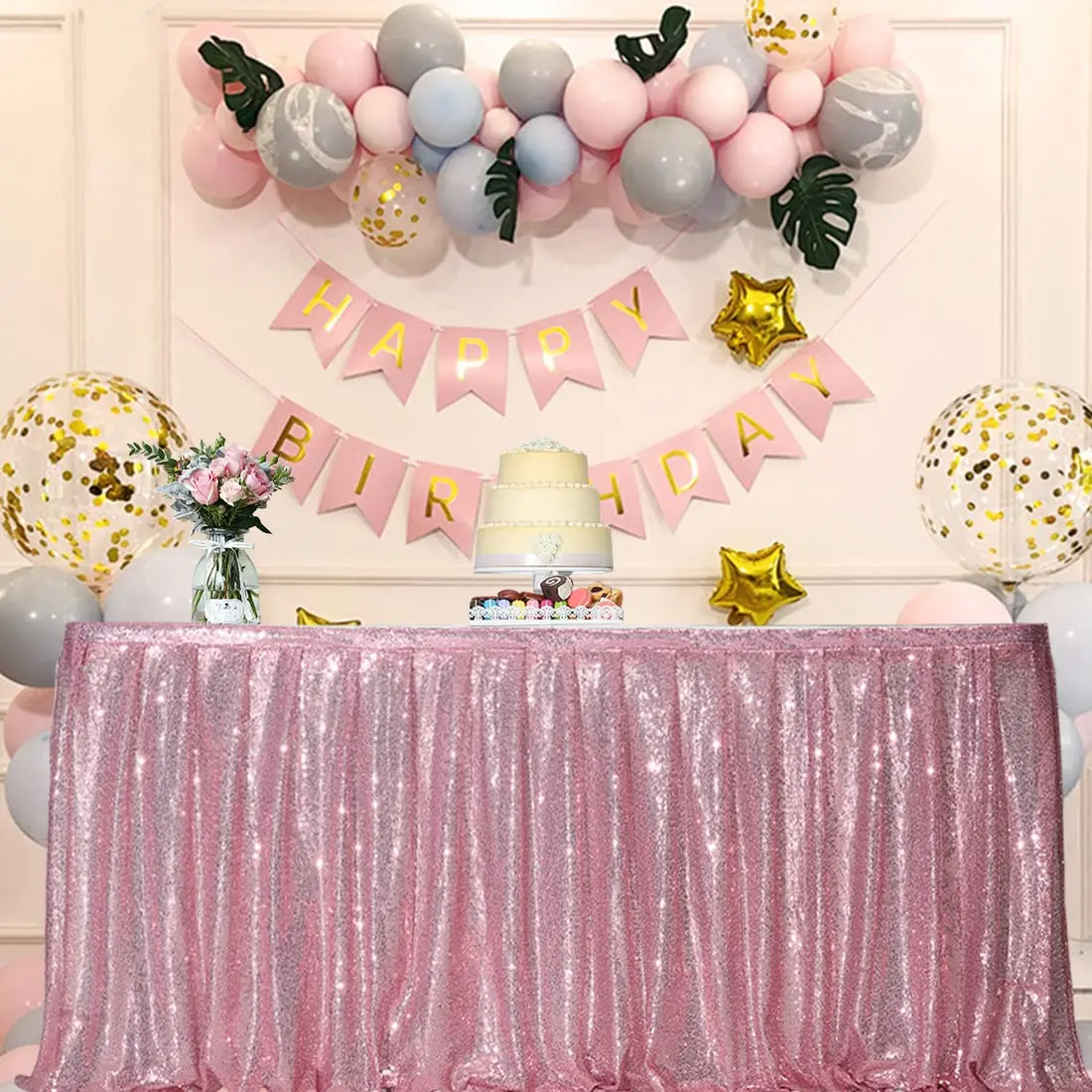 Sequin Table Skirt Pink Table Skirts Wavy Ruffle Sparkly Cover Skirt Tables Bridal Shower Birthday Party Display