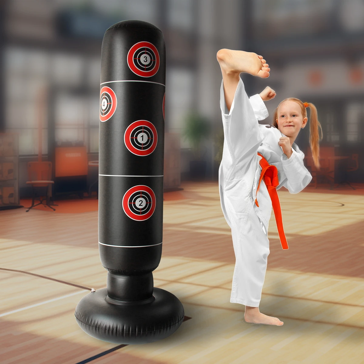 160cm Ground Freestanding Punching Boxing Bag for Kids and Adults Inflatable Kickboxing Sandbag, Stress Relief Karate Boxing Bag 3