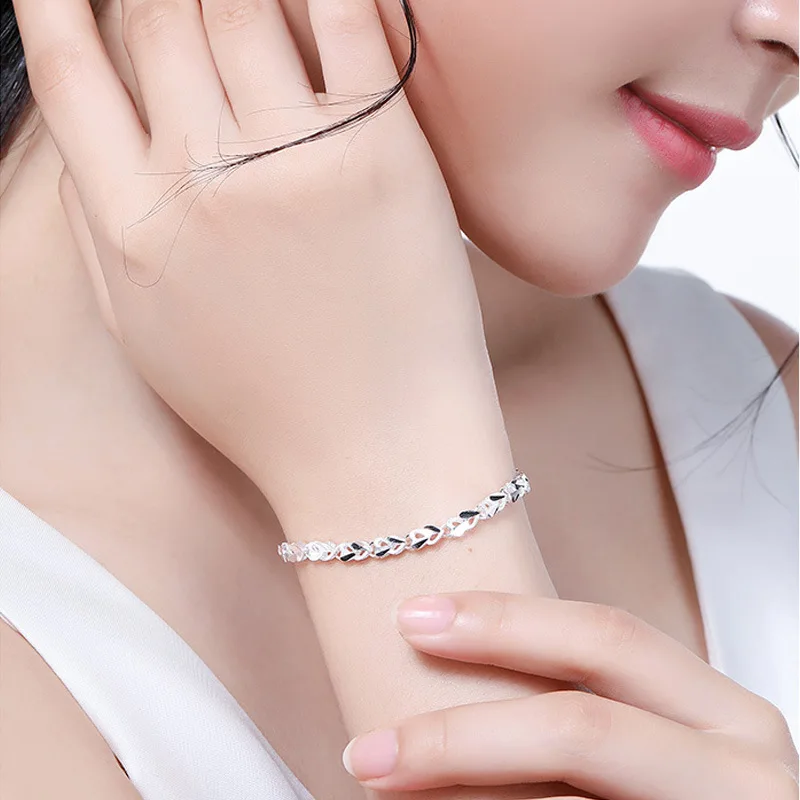 Charm bracelet 925 Sterling Silver Heart Charm Bracelet & Bangle Handmade Party Wedding Jewelry For Women Girls sl175