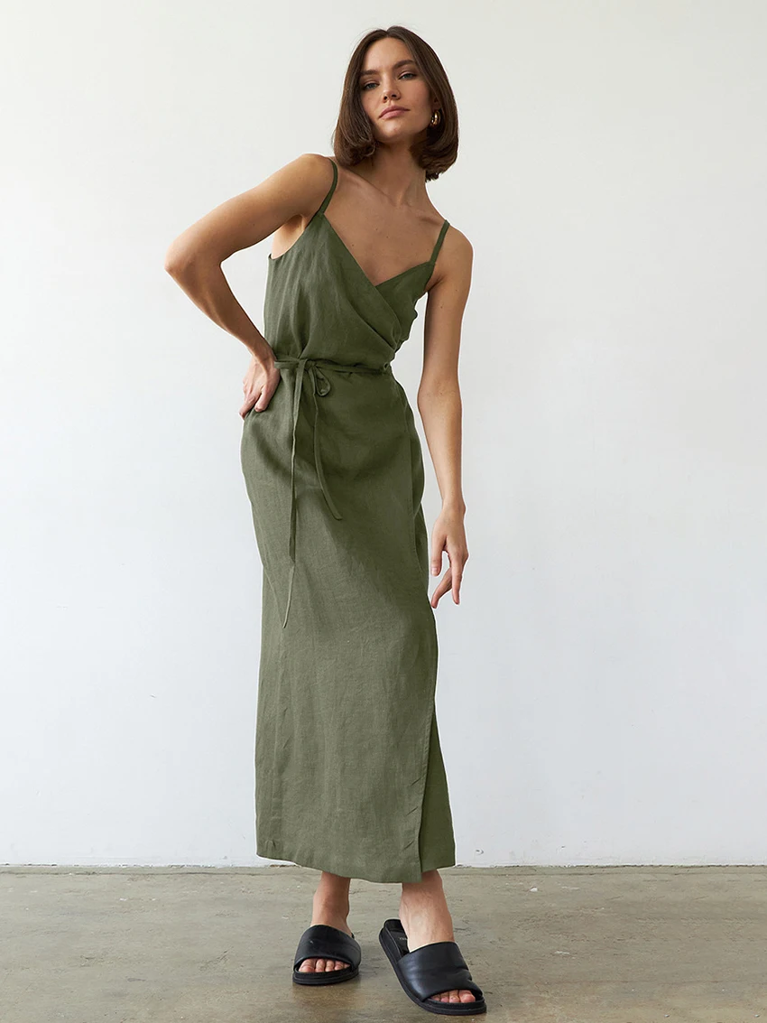 Marthaqiqi Casual Ladies Nightgowns Sexy Spaghetti Strap Nightwear Lace Up Sleepwear Ankle-Length Dress Summer Home Clothes Wome