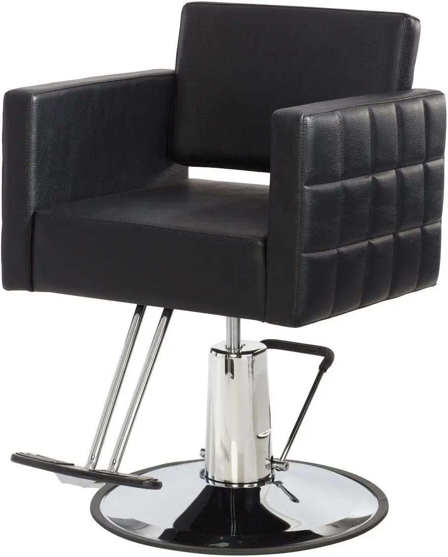 Buy-Rite Icon Styling Chair for Professional Salons and Barbers, Black Modern Hair Stylist Chair - Wide Seat, Quilted Design, St