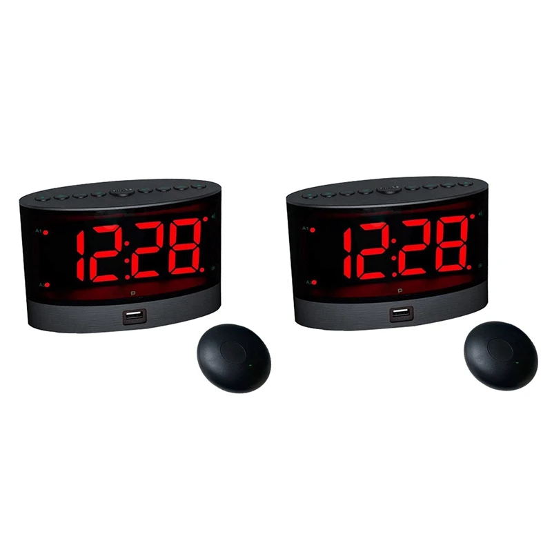 2XExtraLoudAlarmClockWithWirelessBedShakerVibratingDualAlarm