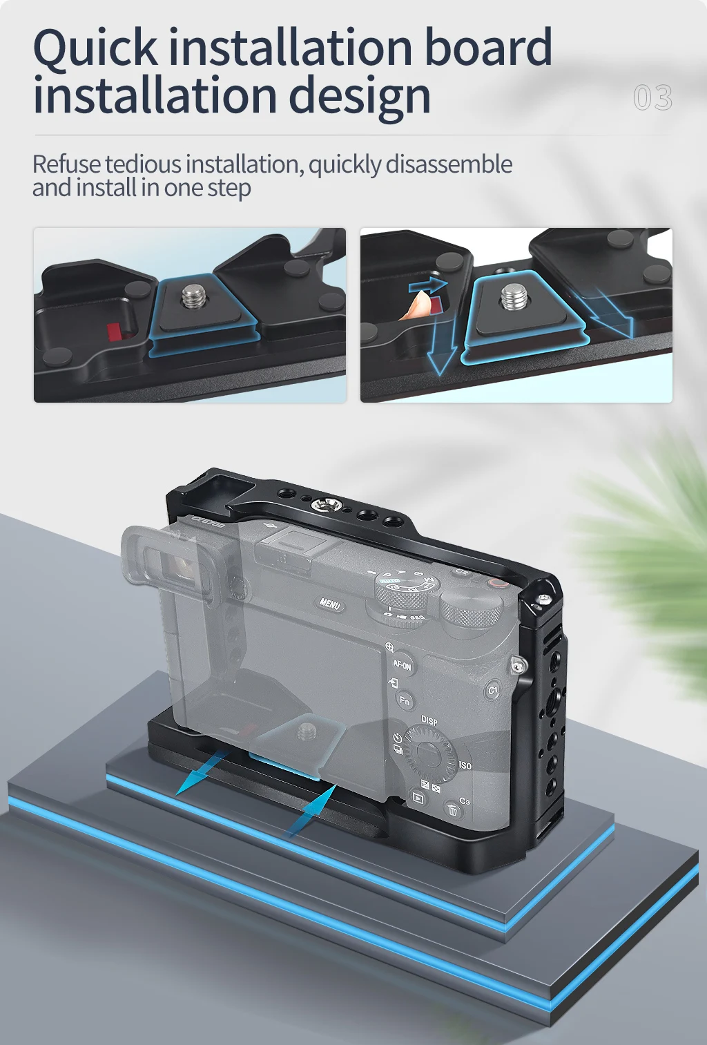 Kamerakäfig aus Aluminiumlegierung, Video-Rig, oberer Griff, Kit mit Kaltschuhhalterung für Sony A6700 DSLR-Kamera für Mikrofon, Blitzlicht – Detail 3