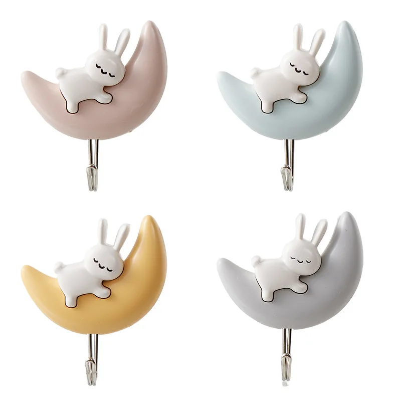 Cartoon Cute Adhesive Hooks - No-Drill, Traceless Wall and Door Key Holders (Set of 2)