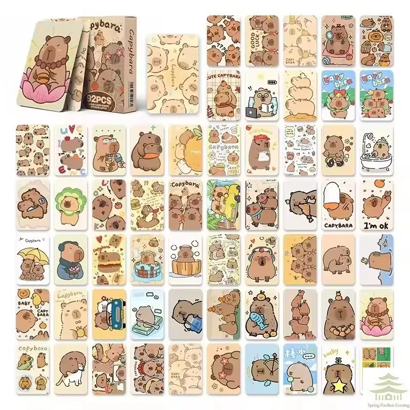 92개 애니메이션 카피바라 로모 카드 재미있는 카피바라 컬렉션 카드 퍼펫 게이트 시크릿 워터 포포이즈 귀엽고 이상한 코스프레 스티커