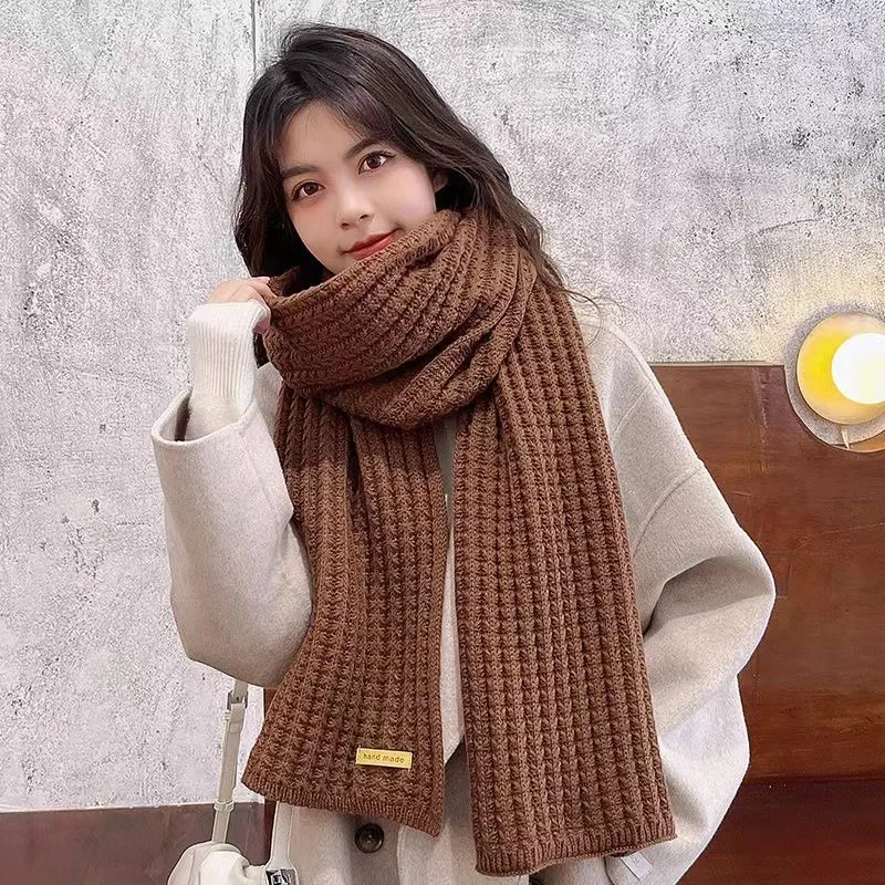 Winter Warm Knitted Long Scarf For Women Solid Color Korean