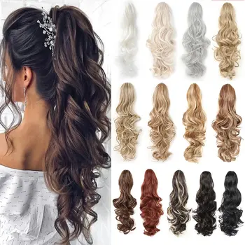 Clip per artiglio sintetico Clip per estensione coda di cavallo nelle estensioni dei capelli coda di cavallo ondulata Code di cavallo lunghe per estensioni da donna Parrucchino ondulato