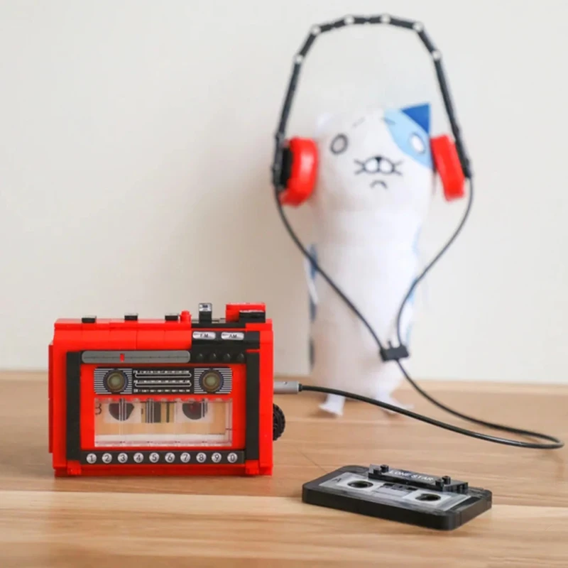 

3D Model DIY Blocks Bricks Building Music Tape Recorder Song Radio Earphone Headphone Machine Toy for Children