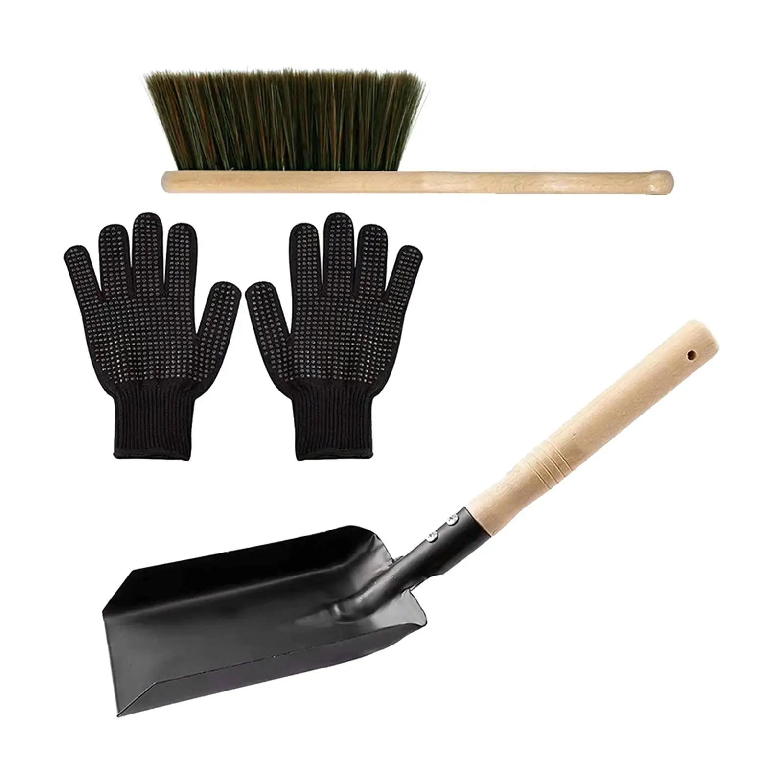 Fire Place Tool Set Hearth Tidy Black Gloves Firepit Wood Burner Accessories Fireplace Broom Steel Shovel and Ash Brush Set Fire Place Tool Set Hearth Tidy Black Gloves Firepit Wood Burner Accessories Fireplace Broom Steel Shovel and Ash Brush Set