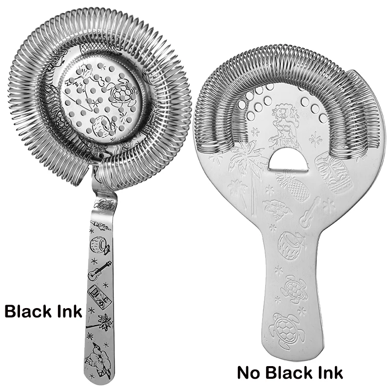 Stainless Steel Strainer Bar Strainer With Tiki Themed Etched Pattern