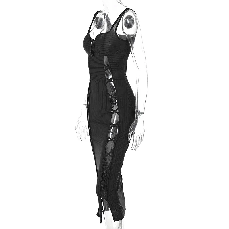Vestido para as Mulheres Elegante sem Mangas sem Costas Oco para Fora Showmirror Moda Corte Sexy Bodycon Bandagem Midi Vestidos Roupas 3 Computers & Electronics