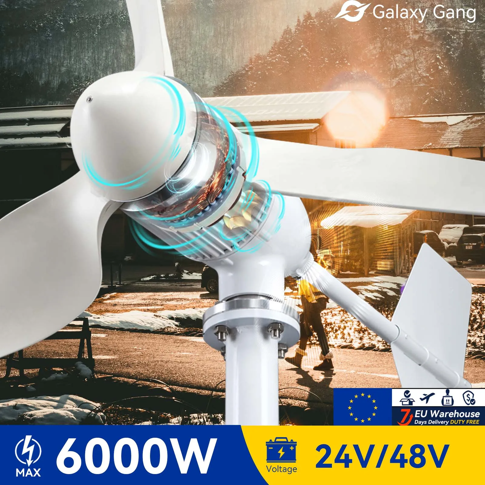 

5Days EU Delivery Galaxy Gang 6000w Windmill Turbine GeneratorKit 6kw Power 3 Blade 24V 48V With MPPT Charger Hybrid System