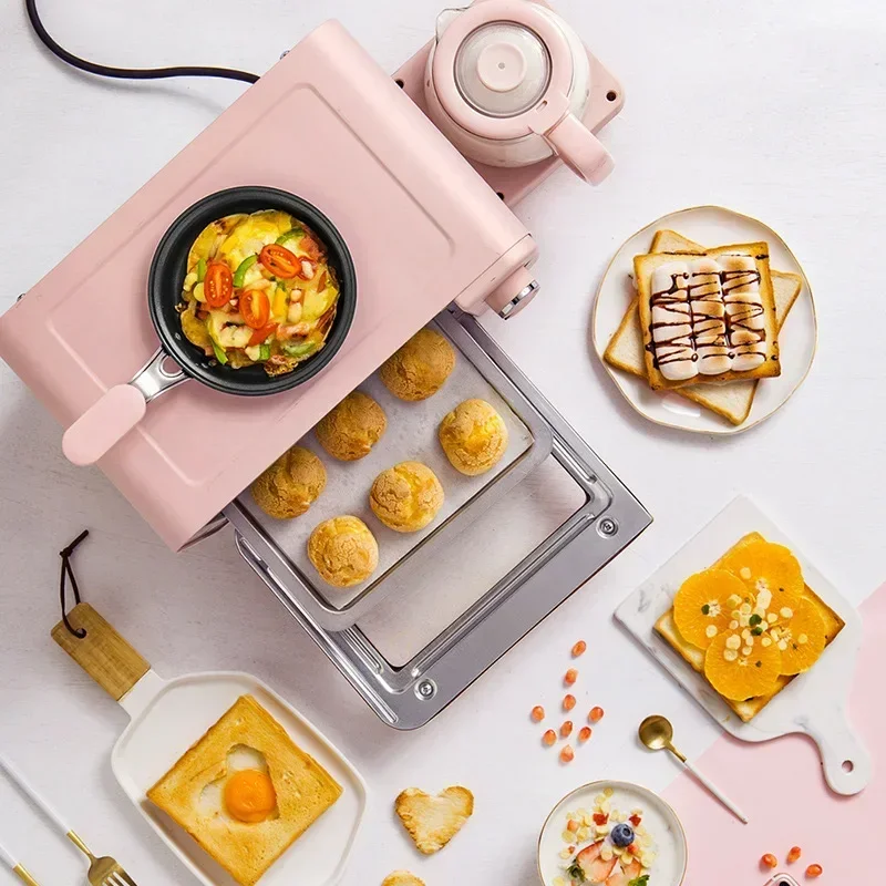 New 3 In 1 Breakfast Machine Multifunction Electric Bread Pizza Oven Grill Mini Oven Eggs Frying Pan Health Pot Househol