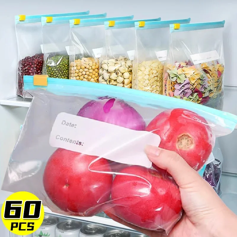 Plastic Zip Bags 60/10 Pcs for Food Storage Kitchen Refrigerator Fresh Sealing fresh keeping bags food storage bags plastic food storage bags plastic zip lock bags