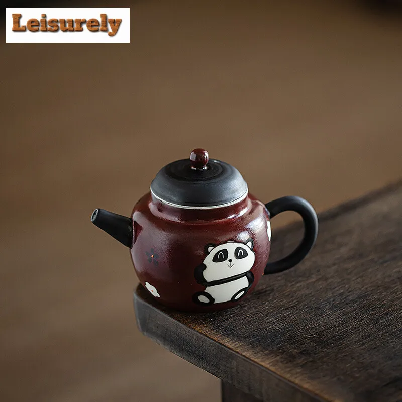 Japanese Powder Yin Hawthorn Red Teapot Hand Painted Panda Pot Ball Hole Infuser Kettle 1 Pot 2 Cups Porable Bag Kung Fu Teaset