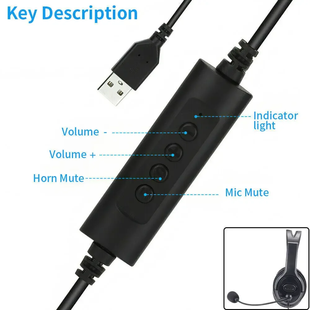 USB Wired Headphone Noise Cancelling Headsets Over Gaming Over-Ear Headphones with Mic for Computer Laptop Call Center Headset