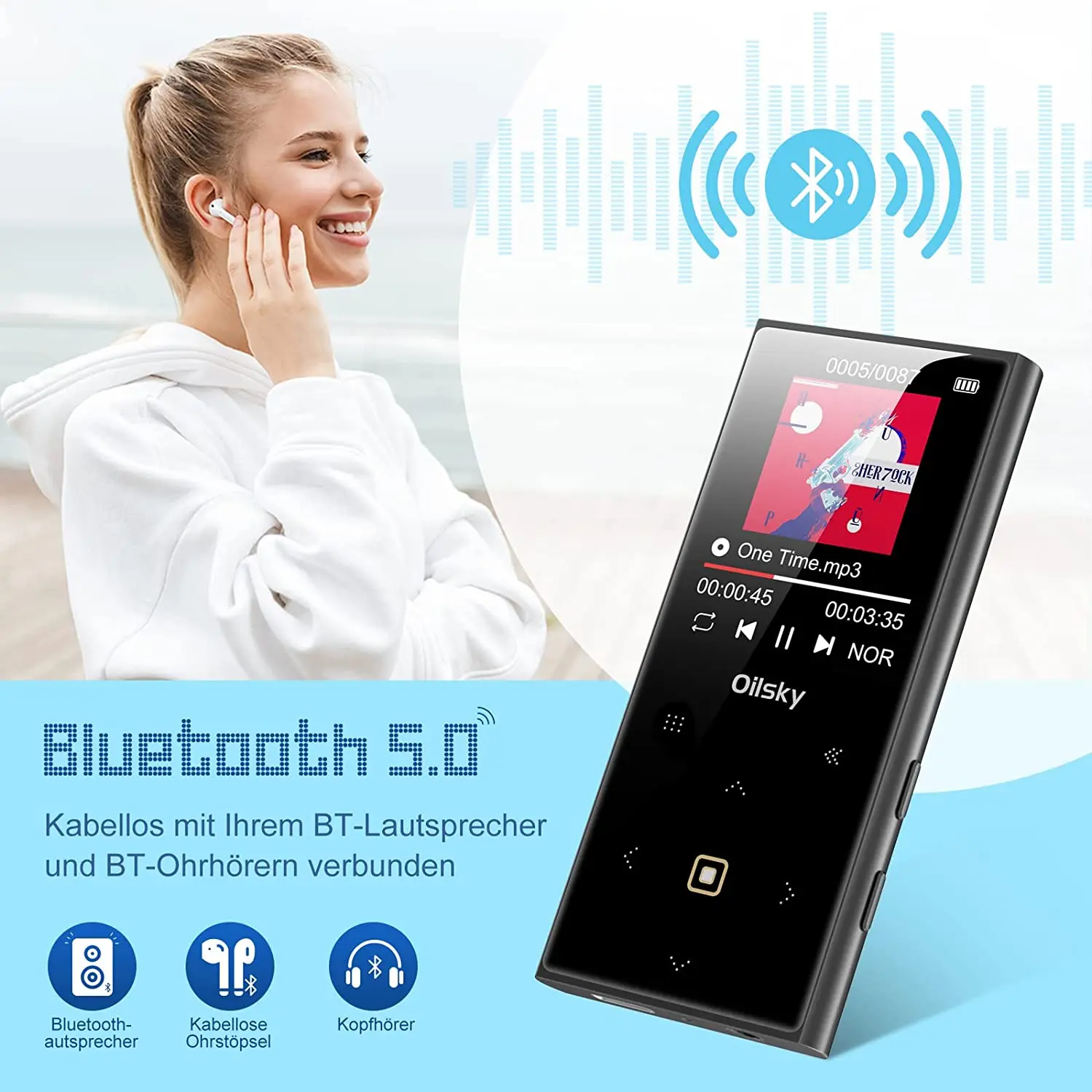 Portable Digital Music Player with Bluetooth and Speakers