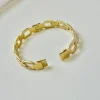 Exquisite Rhinestone Geometric Stainless Steel Bangle Bracelets for Women Gold Plated Charm Bracel 4