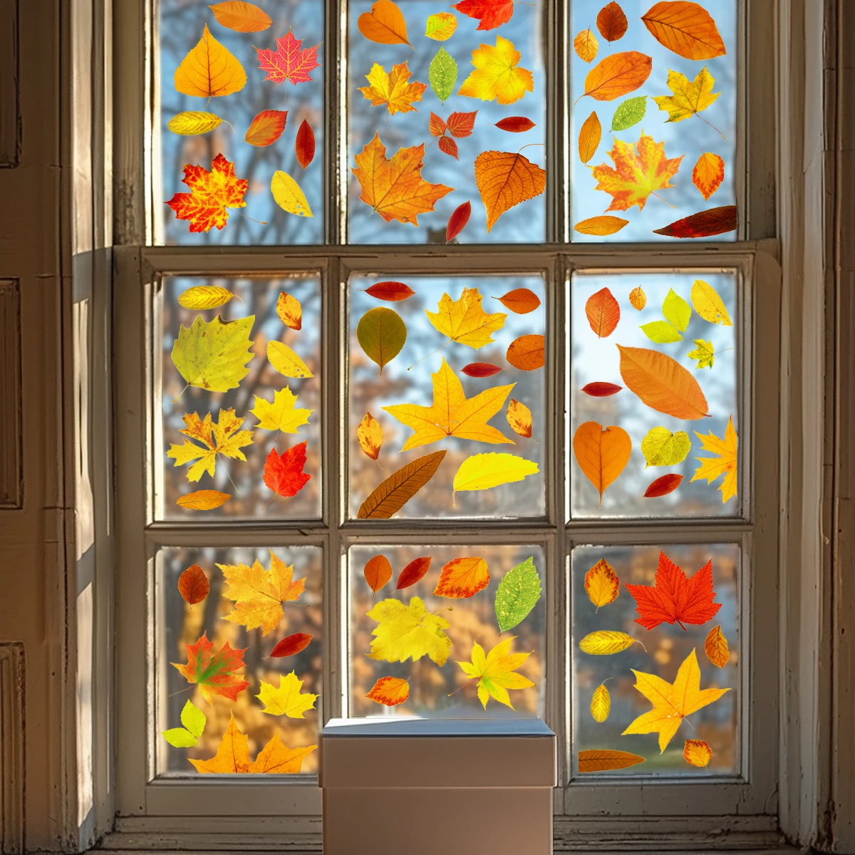 Yellow Maple Leaf Glue-free Wall Stickers Double-sided Printing Glass Electrostatic Film Shop Window Glass Decoration