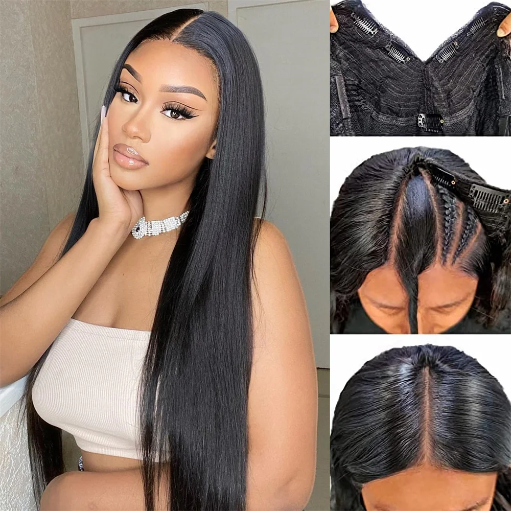 

Tomiyaa Hair V Part Wig Human Hair Brazilian Straight Wig V Part Wig Glueless Wig Upgrade U Part Wig No Leave Out Quick Weave