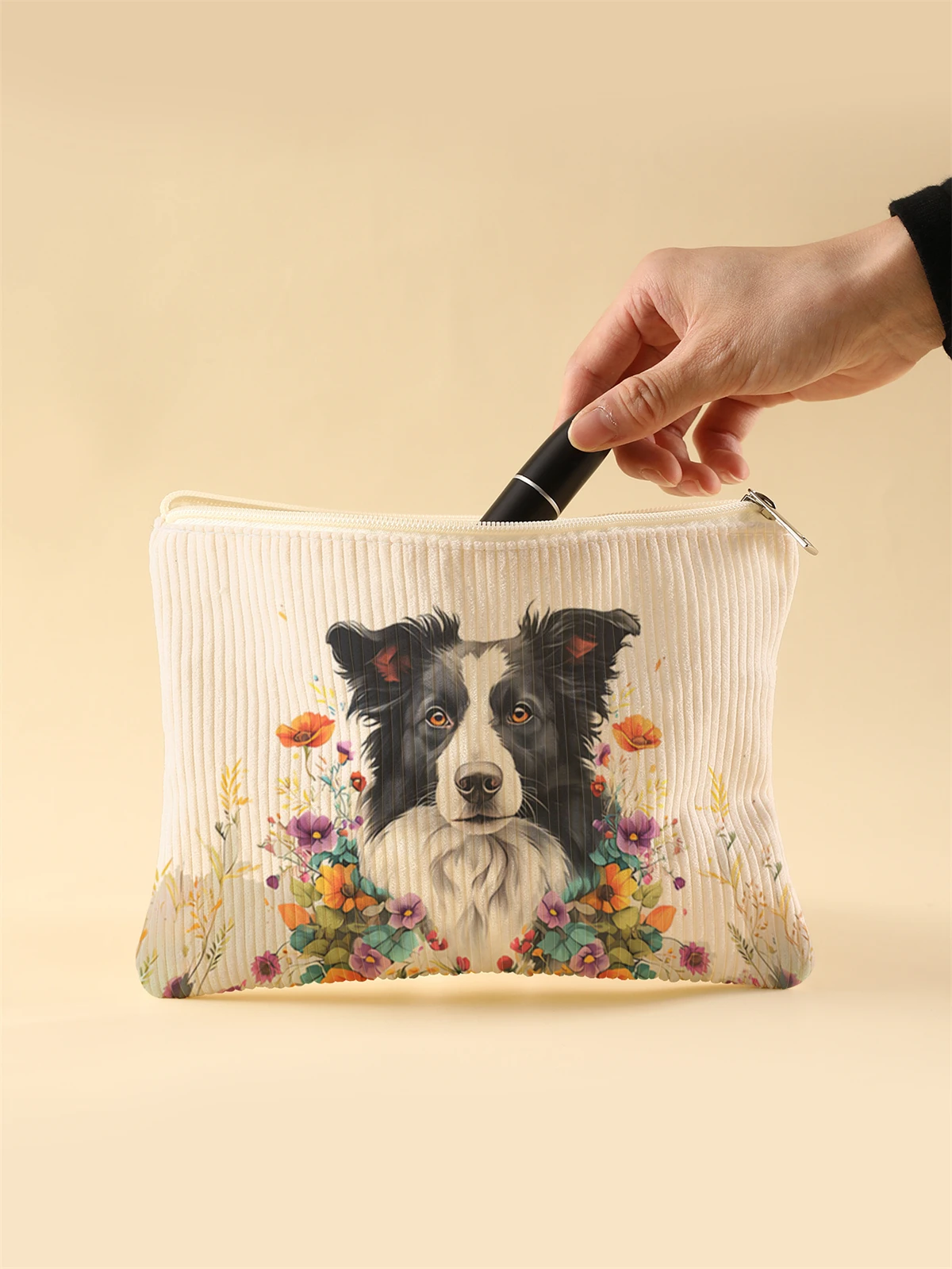 Women's Corduroy Travel Cosmetic Bag Portable Large Capacity Makeup Storage Organizer Zipper Clutch Purse Make up Bag