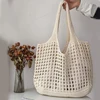 Women Crochet Tote Bag Hollow Beach Bag Large Capacity Fashion Knitted Bag Solid Color Simple Shopping Bag for Travel Vacation 1
