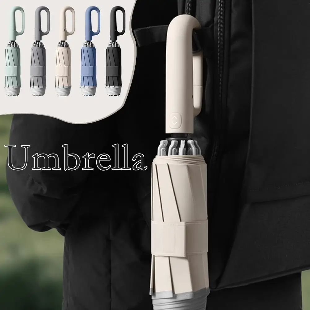 Fully Automatic Reverse Folding Umbrella With Windproof Reflective Stripe UV Umbrellas For Men Women Carabiner 2 In1 Sunsha E6K6