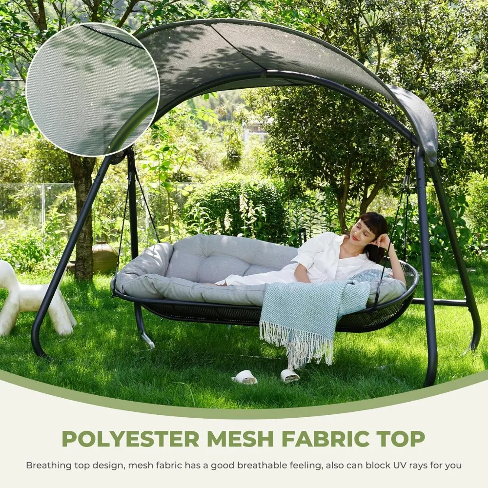 Outdoor Patio Swing Chair 3-Person, 3-Seat Patio Rocking chair, Patio Lounge Chair Swing Set for Porch and Garden 3