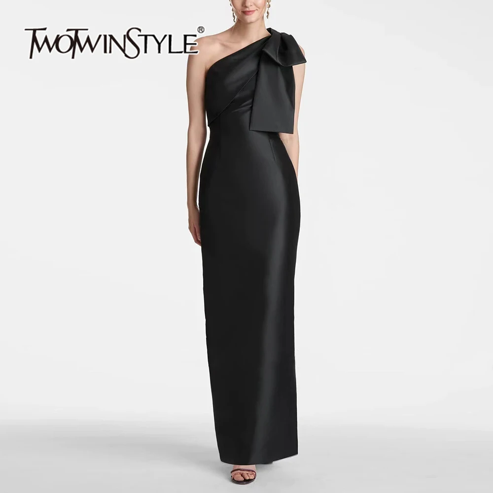 

Женское платье с бантом TWOTWINSTYLE, однотонное облегающее платье без рукавов с диагональным воротником и высокой талией, KDR506076, 2019