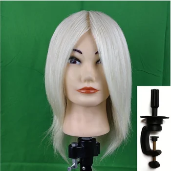 Testa di manichino per capelli veri al 100% Testa di manichino intrecciata da 18 pollici con piccolo supporto, Testa di manichino con fascia per capelli sintetica per lo styling dei capelli T