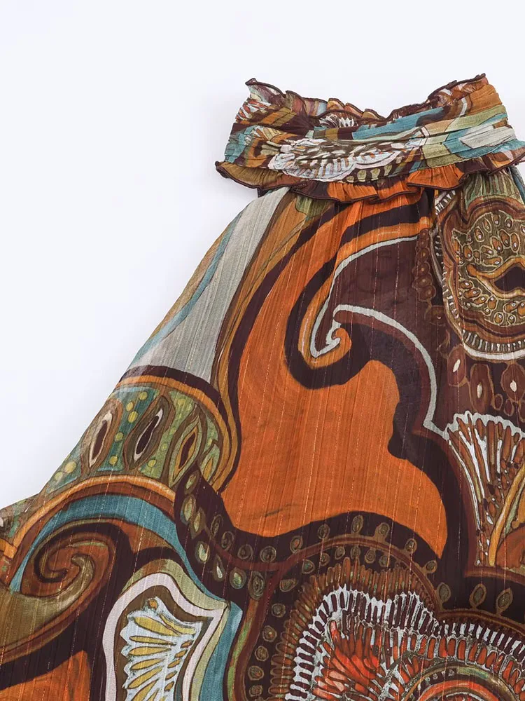 Asymmetry Printed Top Woman Summer Halter Tops For Women Chic Vintage Short Tops Streetwear Sexy Party Top