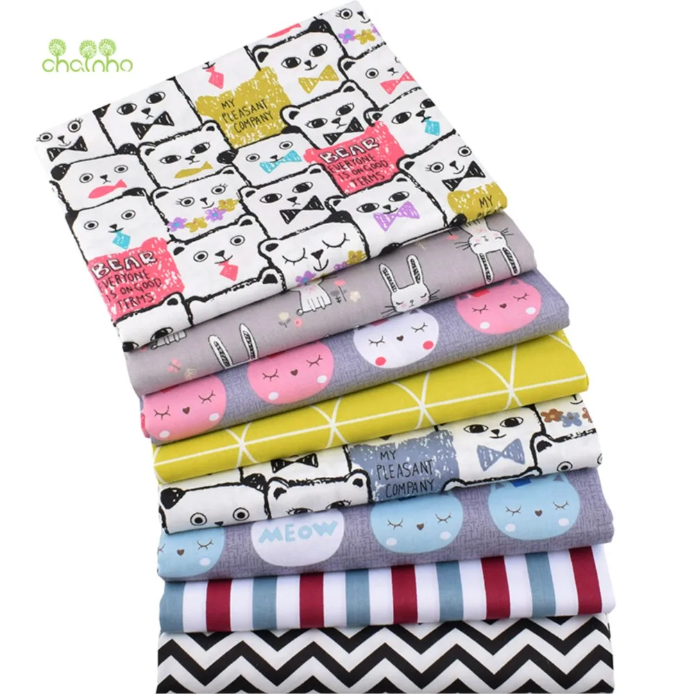 Chainho,Printed Twill Weave Cotton Fabric,Patchwork Cloth,DIY Sewing Quilting Material,8 Designs,2 Sizes,CC333,Cat Rabbit Series