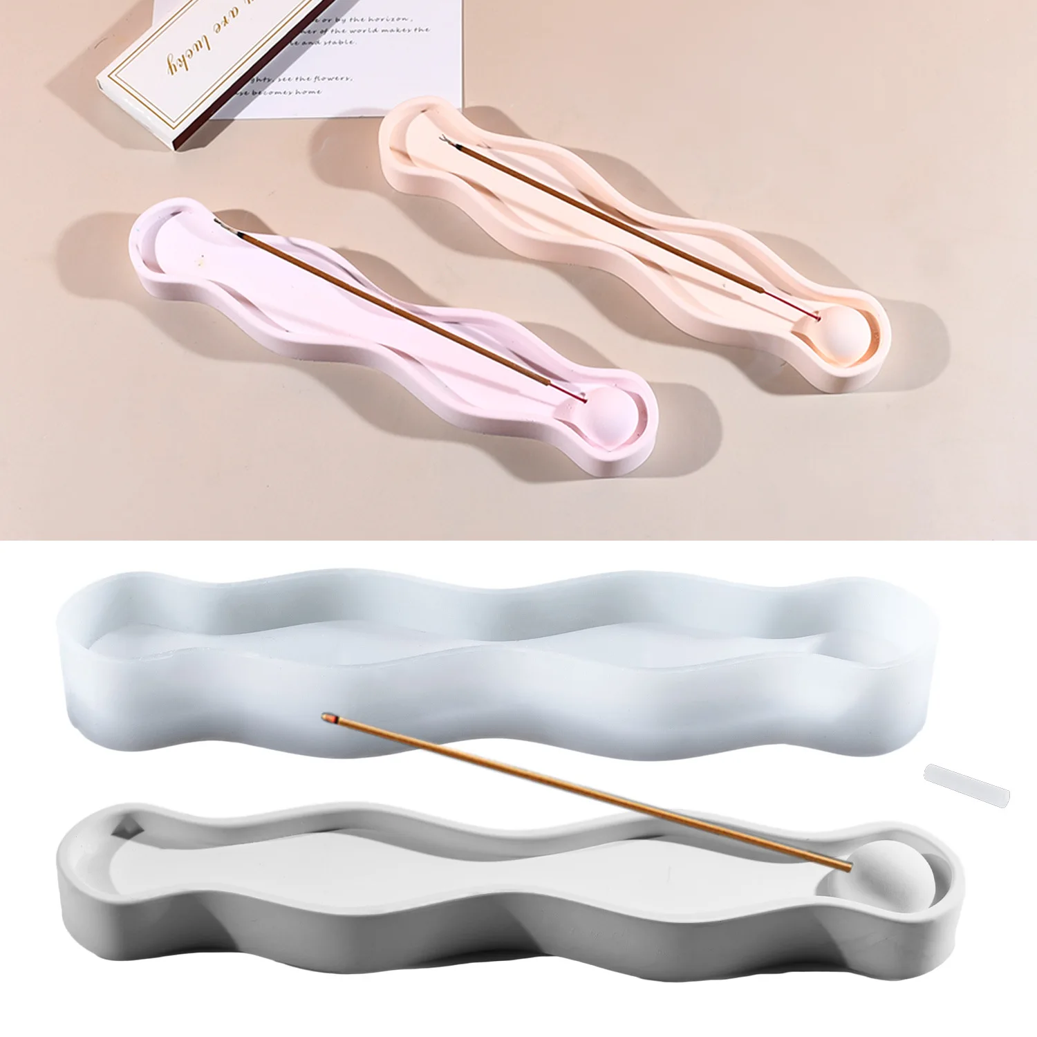 Wave Shape Incense Plate Clay Silicone Molds DIY Decoration Aromatherapy Incense Holder Tray Gypsum Plaster Cement Concrete Mold silicone mold