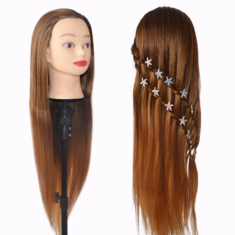 

100% High Temperature Fiber Synthetic Hair Mannequin Head Training Head For Braid Hairdressing Manikin Doll Head With Clamp